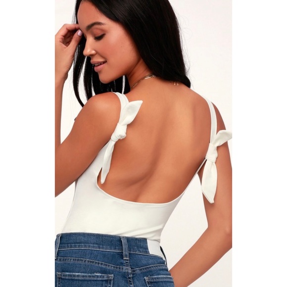 New Free People Intimately Tie Shoulder Sm 4 / 6 Ivory Open-Back Bodysuit - Picture 4 of 7